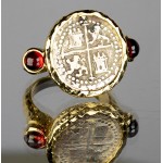 High Grade Authentic Treasure Cob Coin in Solid 18kt Y.G. Gold Ring w/ Rubies circa 1556-1598